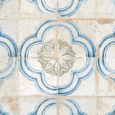 Carrelage Vintage effet Carreau ciment Bleu Volubilis 45x45x0,95 cm Orlena - Sol et mur intérieur (vendu par carton de 1 m²) - RO'MA CARRELAGE