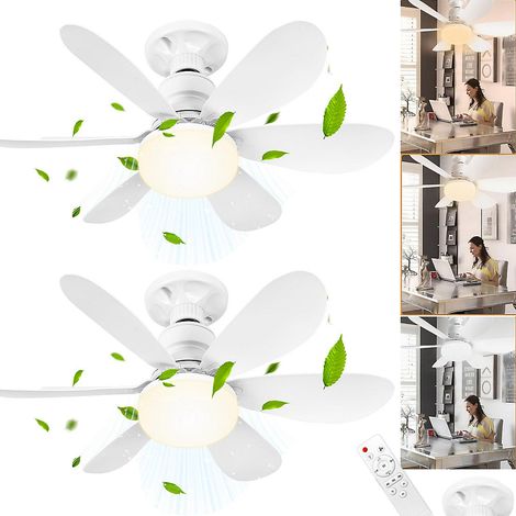 2PCS Ventilateur de plafond avec télécommande, 3000K-6500K, 3 vitesses, minuterie, avec culot E27, 40W,52 cm,silencieux (blanc) (1/5)