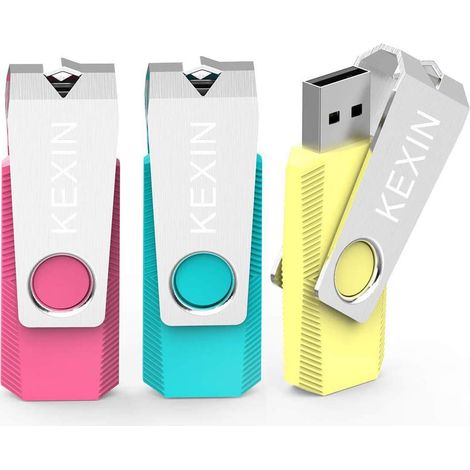 Clés USB 2.0 32Go Lot de 3, Clef USB 32 Go Mémoire de Stockage Externe Flash Drive Fonctionne pour Windows Ordinateurs, Autoradios, Télévisions, Consoles de Jeux (Cyan Jaune Rose) (1/5)