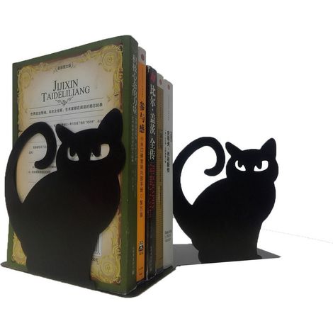 1 paire de serre-livres décoratifs chat persan en métal noir (1/5)