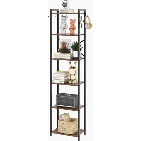 Étagères à 6 Niveaux, Bibliothèque, Étagère de Rangement, Hauteur 182CM, Étagères Ouvertes, Étagères de Bureau, Cadre en Métal, pour Salon, Bureau, Cuisine, Marron Rustique HBC001H (1/5)