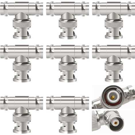 8 Pièces BNC 3-Voie 1 Mâle à 2 Femelle T Adaptateur, Répartiteur BNC Type-T Mâle vers Double Femelle, pour CCTV, Antenne, Câble Coaxial (1/5)