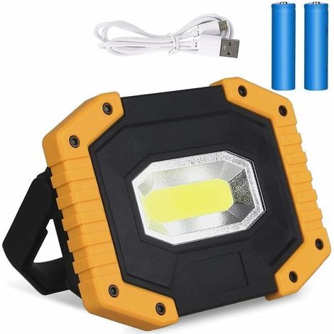 Projecteur LED Rechargeable,20W USB 1200LM Lampes de Travail à LED,Projecteur Chantier Lampes de COB Camping Imperméable Portable avec 3 Modes pour Camping,Chantier,Garage, (2 piles incluses) (1/4)