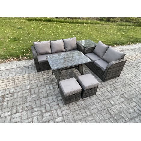 Fimous High Back PE Rattan Sofa Set Outdoor Garden Furniture Dining Table Set Love Sofa 3 Seater Sofa 2 Small Footstool Side Table (1/5)