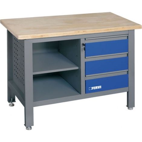 Banco da lavoro con piano in legno e cassettiera 1200 mm Fervi b009/a1 (1/2)