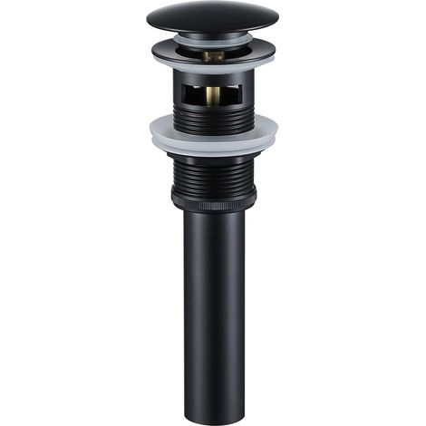 Bonde de lavabo escamotable avec trop-plein, noir mat, pour vasque de salle de bain. (1/3)