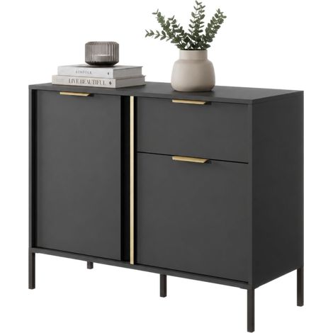 Credenza Hame, Madia un Cassetto, 2 Ripiani, Apertura Battente, Scorrevole, 103x40x81h cm Nero