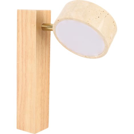 Lampe murale LED rotative lumière chaude filaire en chêne, pierre, fer et PC pour chambre bois brut (1/5)
