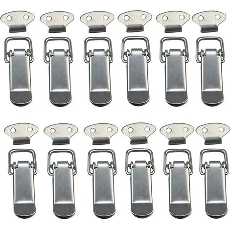 Federriegel, 12 Stück Kippriegel mit federbelasteten Haken, Federverschlüsse aus Edelstahl für Kisten, Schubladen, Schränke und medizinische Sets