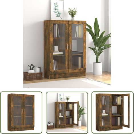 The Living Store Armoire à vitrine Chêne fumé 82,5x30,5x115 cm Bois d'ingénierie - Bibliothèque - Meuble TV - Rangement Intérieur - Armoire Vitrée - Mobilier Moderne (1/5)