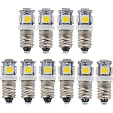 Lot de 10 ampoules LED E10 9V blanc froid 5 SMD 5W (blanc froid, 9V) (1/4)