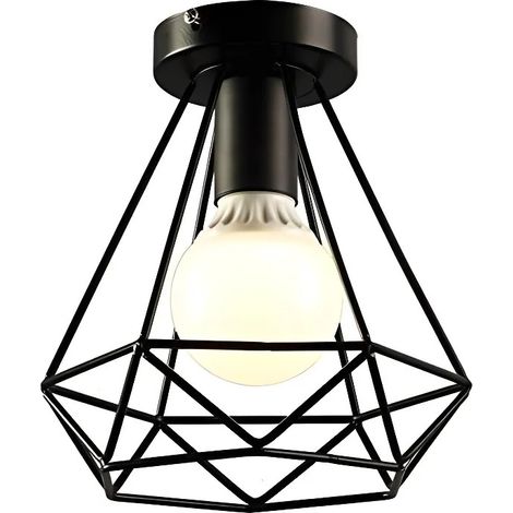 Suspension industrielle en métal noir, lustre rétro diamant pour entrée de couloir (1/4)