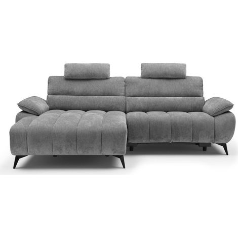 Canapé d’angle relax électrique en velours chiné gris LYANA - (1/5)