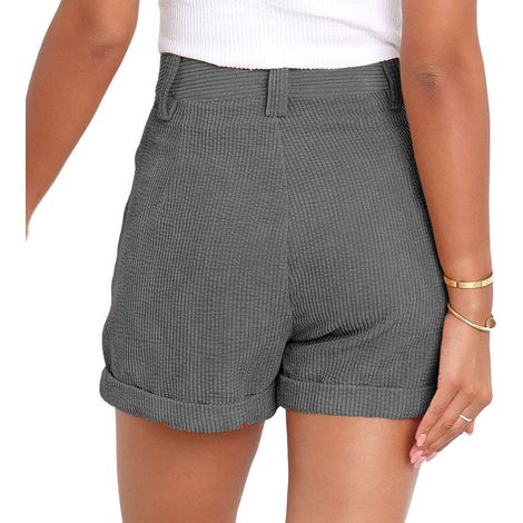 Short femme taille mi-haute, couleur unie, doux et respirant, coupe ample, idéal pour les rendez-vous et le travail, gris, taille XXL (1/3)