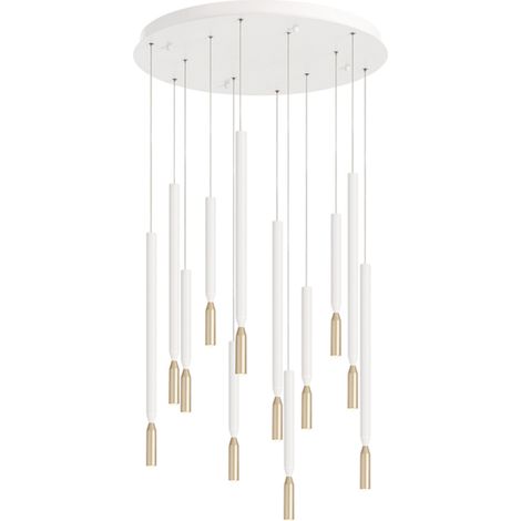 Lampada a sospensione LED a 12 Luci in metallo verniciato Bianco e Oro 60 cm TUBIC (1/3)