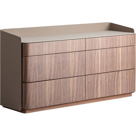 Commode contemporaine effet noyer et verre blanc - noyer, beige et verre blanc (1/5)