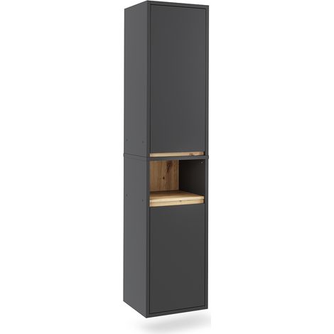 Meuble salle de bain Viola, Gris/Artisan, 38x170cm avec 2 portes, Vicco