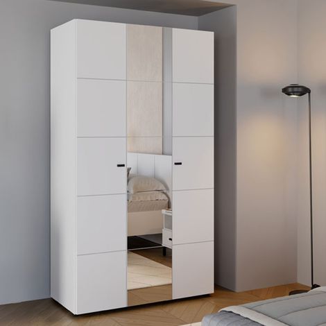 Guardarropa 3 Puertas Ouarza, Armario Dormitorio con Barra para Ropa, 4 Estantes, 3 Puertas, 117x52 cm Blanco Mate (1/5)