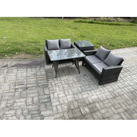 Fimous 4 Pièces Ensemble de canapé en rotin extérieur avec Table d'appoint Gris foncé mixte (1/4)