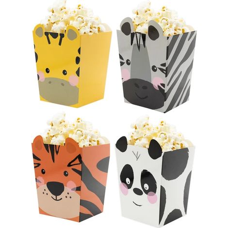 Secchielli per popcorn a tema animali della savana, confezione da 4 pezzi. (1/3)