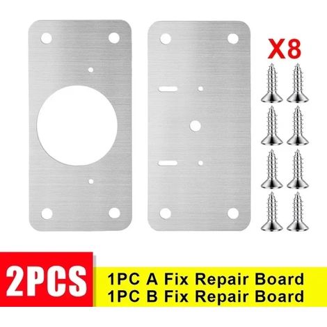(2 pièces) Plaque de réparation pour charnière de porte en acier inoxydable, avec trous, kit de fixation et outils de réparation. (1/5)