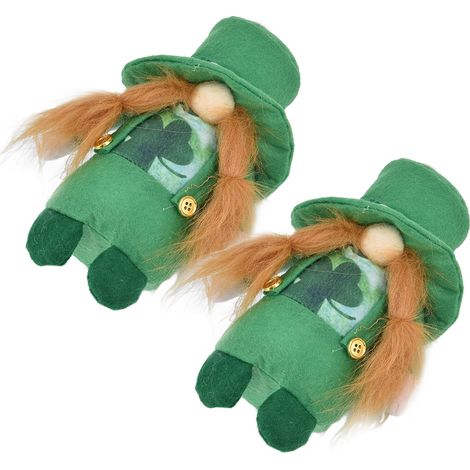 Lot de 2 poupées chapeau vert Saint-Patrick, figurines sans visage pour décoration irlandaise, accessoires féminins feuille verte. (1/5)