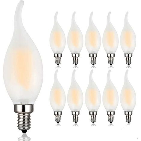 E14 LED-Glühbirne mit dimmbarem Filament, Set mit 10 Flammenbirnen, 4 Watt Verbrauch, entspricht 40 W Glühlampe, 2700 K Warmweiß und 400 LM, 360° Abstrahlwinkel [Energieklasse A+]