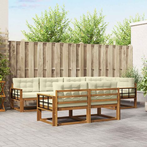 Outdoor-Sofagarnitur mit Kissen 7 pcs Natur und Creme