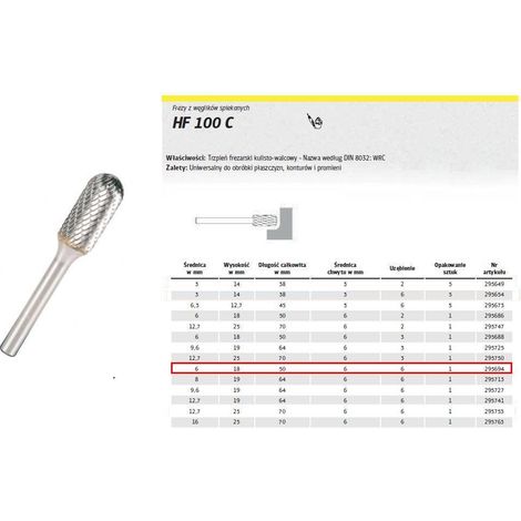 Klingspor 295694 Fresas de Metal Duro, HF 100 C, 6 Dentado, 6 mm Diámetro del Vástago, 6 mm x 18 mm x 50 mm (1/2)