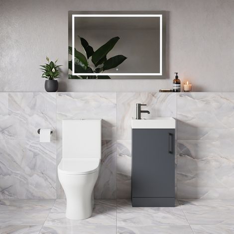 Napoli Cube Gloss Grey 400mm Single Door Vanity Unit and Jubilee Toilet Suite with Align Basin - 400mm - Gunmetal Grey 160mm Handle