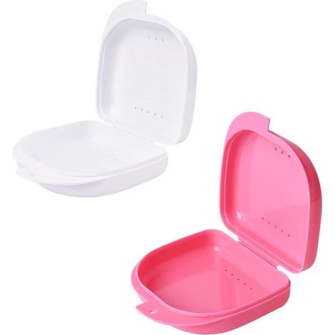 Boîte de rangement pour appareil dentaire et gouttières invisibles - 2 étuis amovibles rose et blanc, étui de maintien prothèse partielle, compact et mignon, facile à nettoyer (1/5)