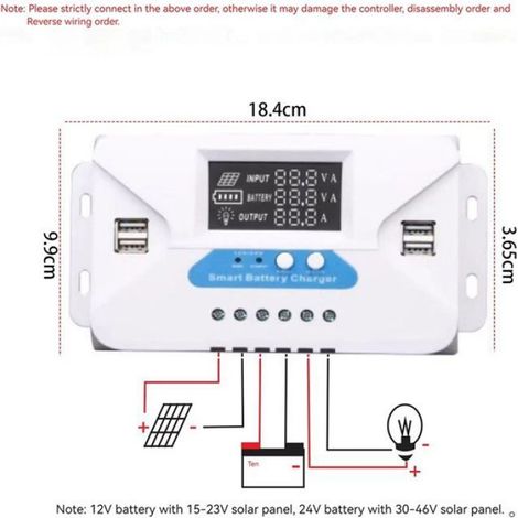 Régulateur de Puissance Solaire 12V/24V Universel pour Panneaux Solaires et Batteries, Contrôleur de Charge Adapté à Toutes Installations Solaires Domestiques et Professionnelles (1/5)
