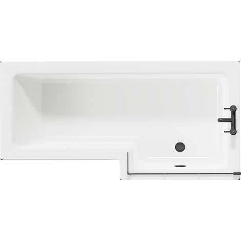 Loire 1700mm Right Hand L Shaped Shower Bath with Matt Black Bath Screen and Nero Oak Front and End Bath Panel (1/5)