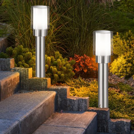 Etc-Shop – Lampadaire extérieur argenté IP54 – Acier inoxydable et plastique – 1x E27, 10W max – Lot de 2, hauteur 50 cm, diamètre 12 cm
