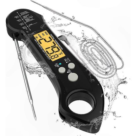 Hochpräzises, faltbares Lebensmittelthermometer mit zwei Sonden, wasserdicht, mit akustischem Alarm, rot, für Küche und Grill (1/5)