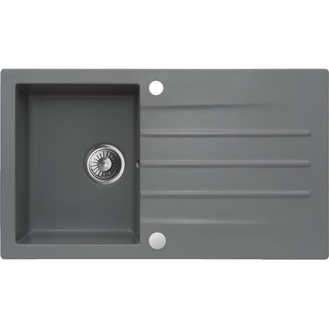 Granitspüle - Spülbecken - Küchenspüle - Moonlight Grey - 86 x 50 cm - Einbauspüle - Langlebig, Elegant, Pflegeleicht, mit Siphon, Mojito 100 (1/5)