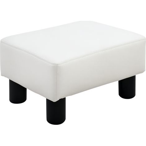 Poggiapiedi per divano, piccolo sgabello rivestito in similpelle, seduta in schiuma e piedi in plastica, 40 x 30 x 24 cm, bianco (1/5)