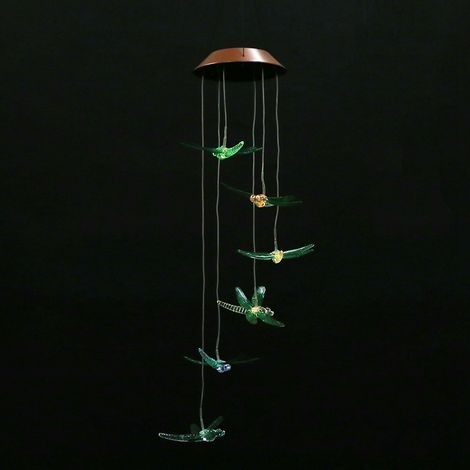 Wasserdichte LED-Windspiel-Leuchte mit Solarpanel und Libellenmotiv für den Außenbereich, geeignet für die Dekoration von Haus und Garten (Grün) (1/5)