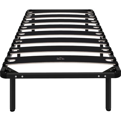 HOMCOM somier 90x190 cm, altura 26 cm, estructura de cama de plataforma de acero con espacio de almacenamiento debajo, fácil de montar, negro