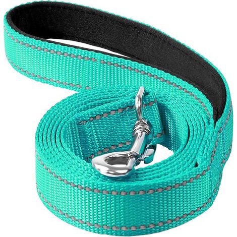 Correa reflectante de nailon de 1,82 m con asa acolchada para pasear，adecuada para perros pequeños y medianos (azul verdoso，1,9 cm de ancho) (1/5)