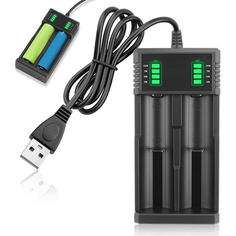 Chargeur de Batterie Double 18650 3,7V Chargeur USB Intelligent Universel pour Batteries Rechargeables Li ion 3,7V 26700、21700、26650、18650 (1/5)
