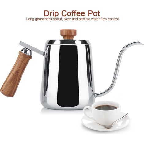 Cafetière à filtre en acier inoxydable 304 avec poignée en bois et long bec verseur en col de cygne (350 ml) (1/5)
