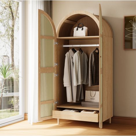 Armario 80x50x179 cm en MDF natural, con cajones, para dormitorio – MEUBLIV (1/5)
