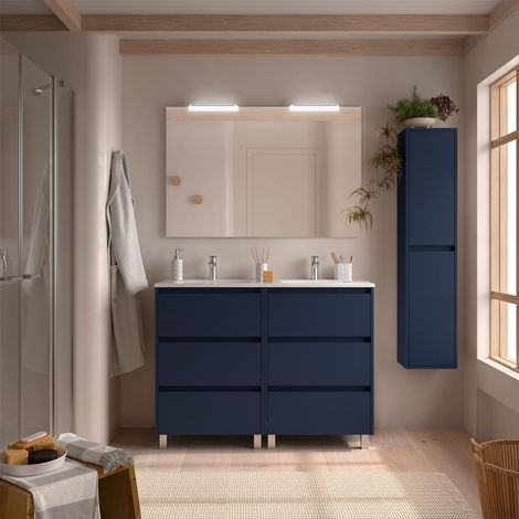 Meubles de salle de bains NOJA 1200 3 tiroirs BLUE SATIN + plan vasque (1/3)