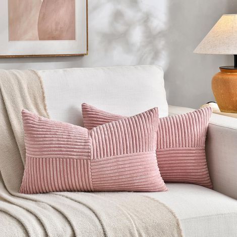 Lot de 2 Boho Housse de Coussin 30x50 Rose,à Motif Croisé Decoration Housses de Coussin en Velours Côtelé,Douillet Taie d'oreiller Housse Coussin Moderne pour Canapé Chambre Chaise Lit (1/5)