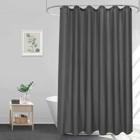 Rideau de douche extra grand 200x200 cm Gris foncé Tissu textile imperméable Anti-moisissure Lavable Rideau de bain avec 14 anneaux (1/5)