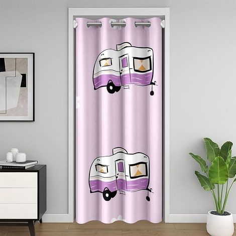Violet Blanc Voiture Rideau Occultant 86x203,Capmer Rideau de Porte,Motif de Voiture de Bande Dessinée Rideau de Porte pour L'Intimité de Porte,Rideau de Séparation de Chambre de Camping Heureux - 86x (1/5)
