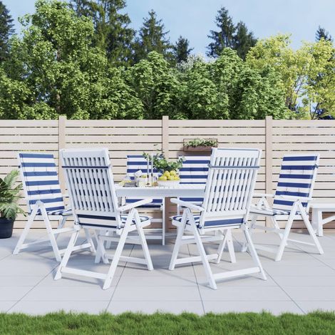Coussins de chaise,Rembourrés pour chaise à dossier haut 6pcs rayures bleu/blanc tissu BGT29982 (1/5)