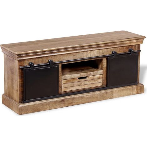 Pratico mobile porta TV/credenza di design con 2 ante scorrevoli legno massello di mango 2502093