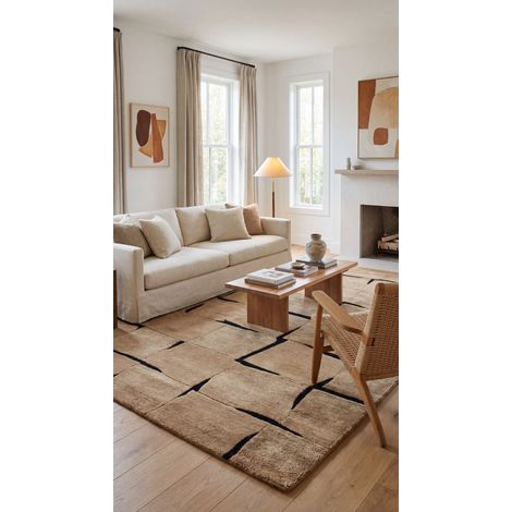 Tapis design LunarLuxe - Designertapis  - 90x60cm, Rectangular - 60% Laine vierge, 40% Soie de bambou - Tufté main - Beige